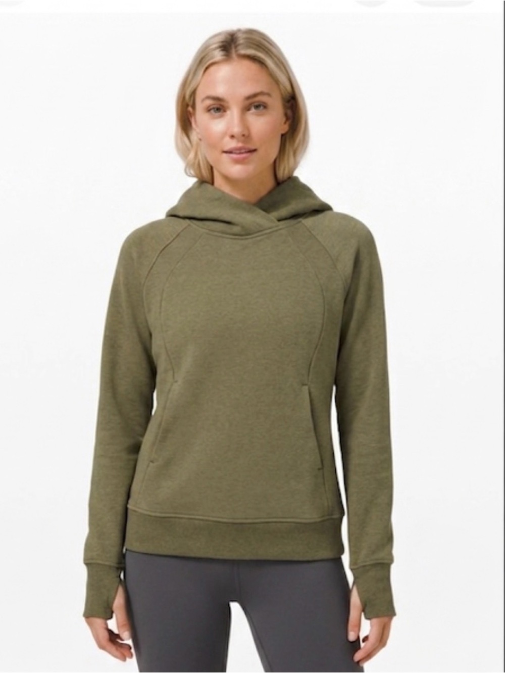 lululemon olive green “Loungeful Hoodie” hooded sweatshirt, size 4